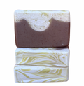 Stack of Summer Vacation Handcrafted Goat Milk Soap Bars by Basilwood Farm.