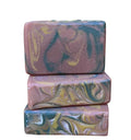 Stack of Mango Sorbet Handcrafted Goat Milk Soap Bars by Basilwood Farm.