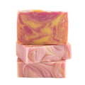Stack of 3 Crisp Apple Rose Handcrafted Goat Milk Soap Bars by Basilwood Farm.