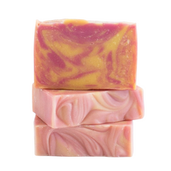 Stack of 3 Crisp Apple Rose Handcrafted Goat Milk Soap Bars by Basilwood Farm.