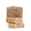 Stack of Oatmeal Shea Handcrafted Goat Milk Soap Bars by Basilwood Farm.