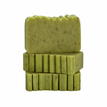 Stack of Lavender Mint Handcrafted Goat Milk Soap Bars by Basilwood Farm.