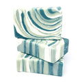 Stack of 3 Eucalyptus Mint Goat Handcrafted Milk Soap Bars by Basilwood Farm.